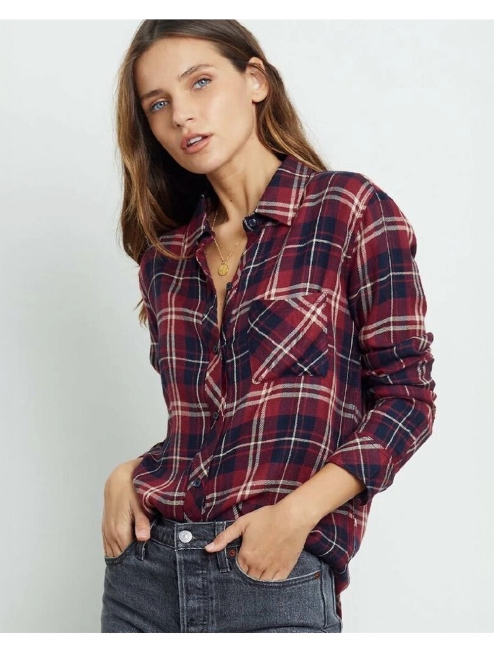 Rails Hunter Plaid Button-Down Shirt in Raspberry and Indigo